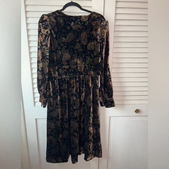 Boden Elsie Black Paisley Velvet Midi Dress Long Sleeve Women’s 10 Petite - Picture 6 of 7